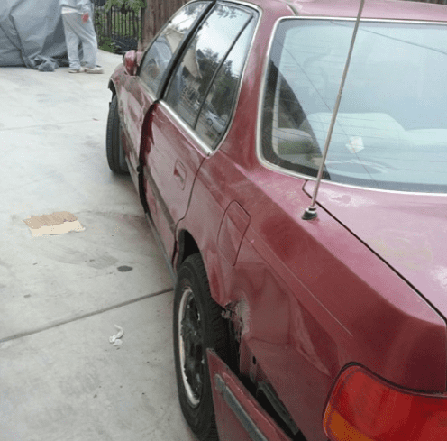 Side of the victim's car after the Fresno auto accident.