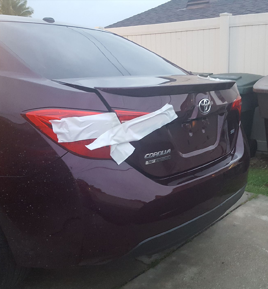 The vehicle involved in this California accident sustained rear end damage.